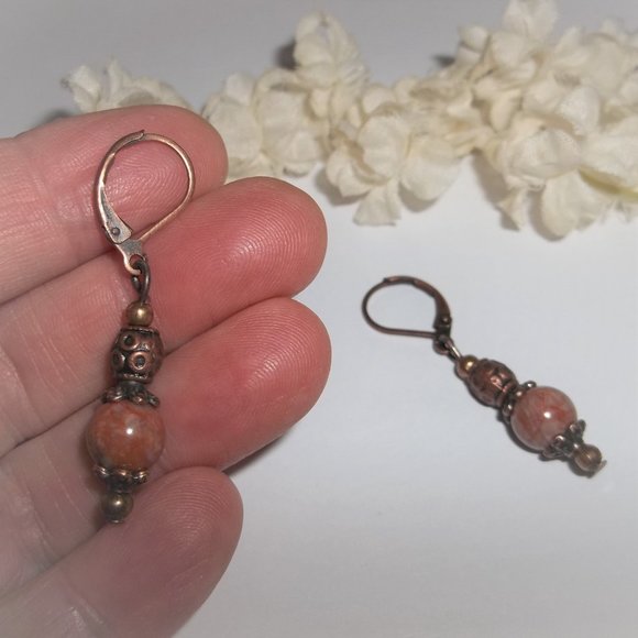 Boho Earring, Orange and Copper Earring, Earring, Boho Earring, Faux Jasper 7826 - Picture 6 of 8